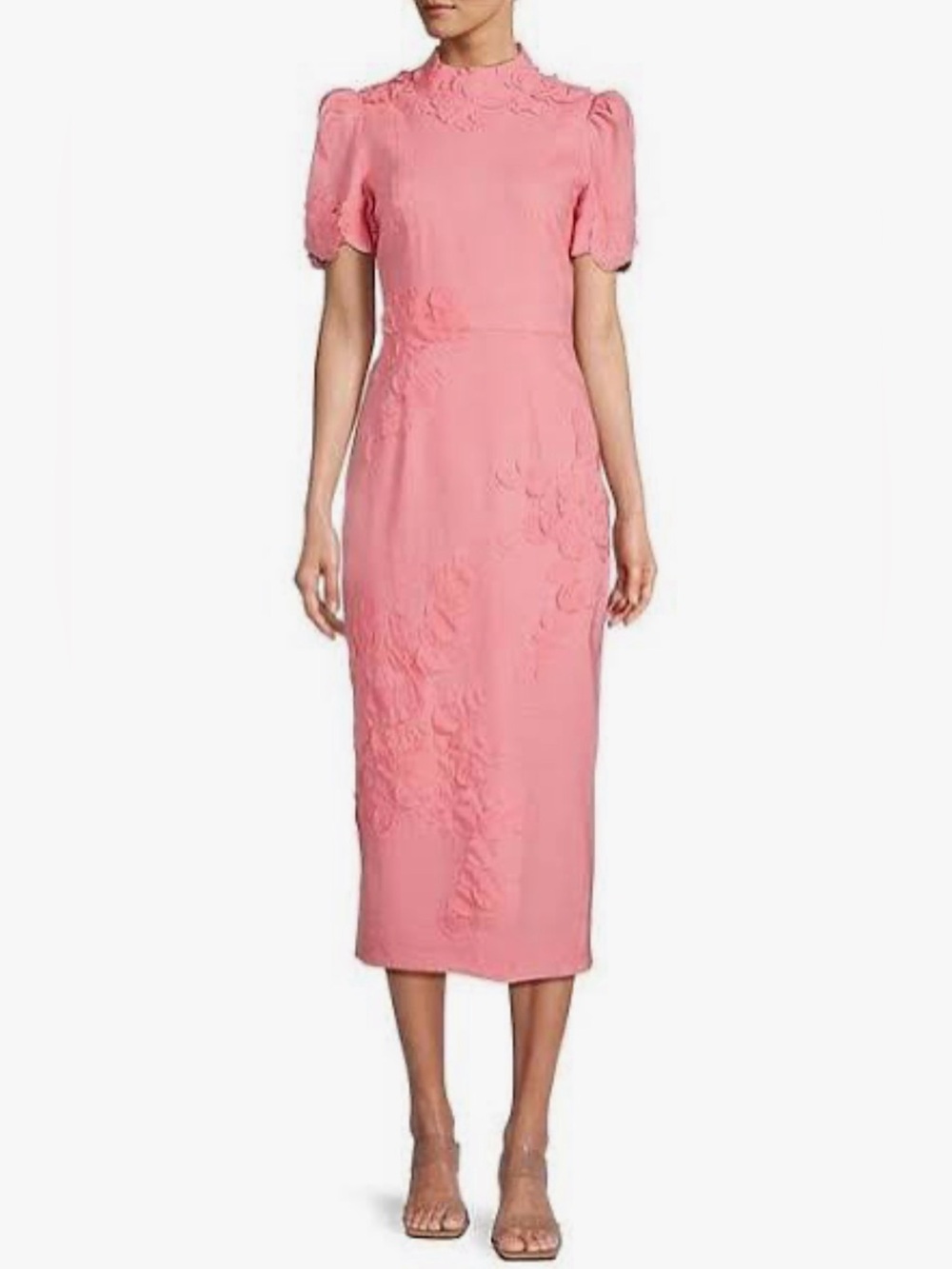 Antonio Melani Willow Floral Applique Short Sleeve Mock Neck Midi Dress Size 2